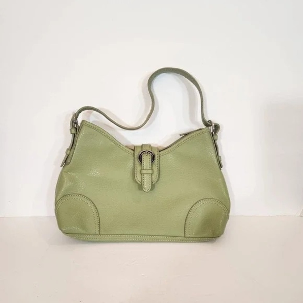 VTG Green Pebble Leather 3 Compartment Shoulder Bag OS